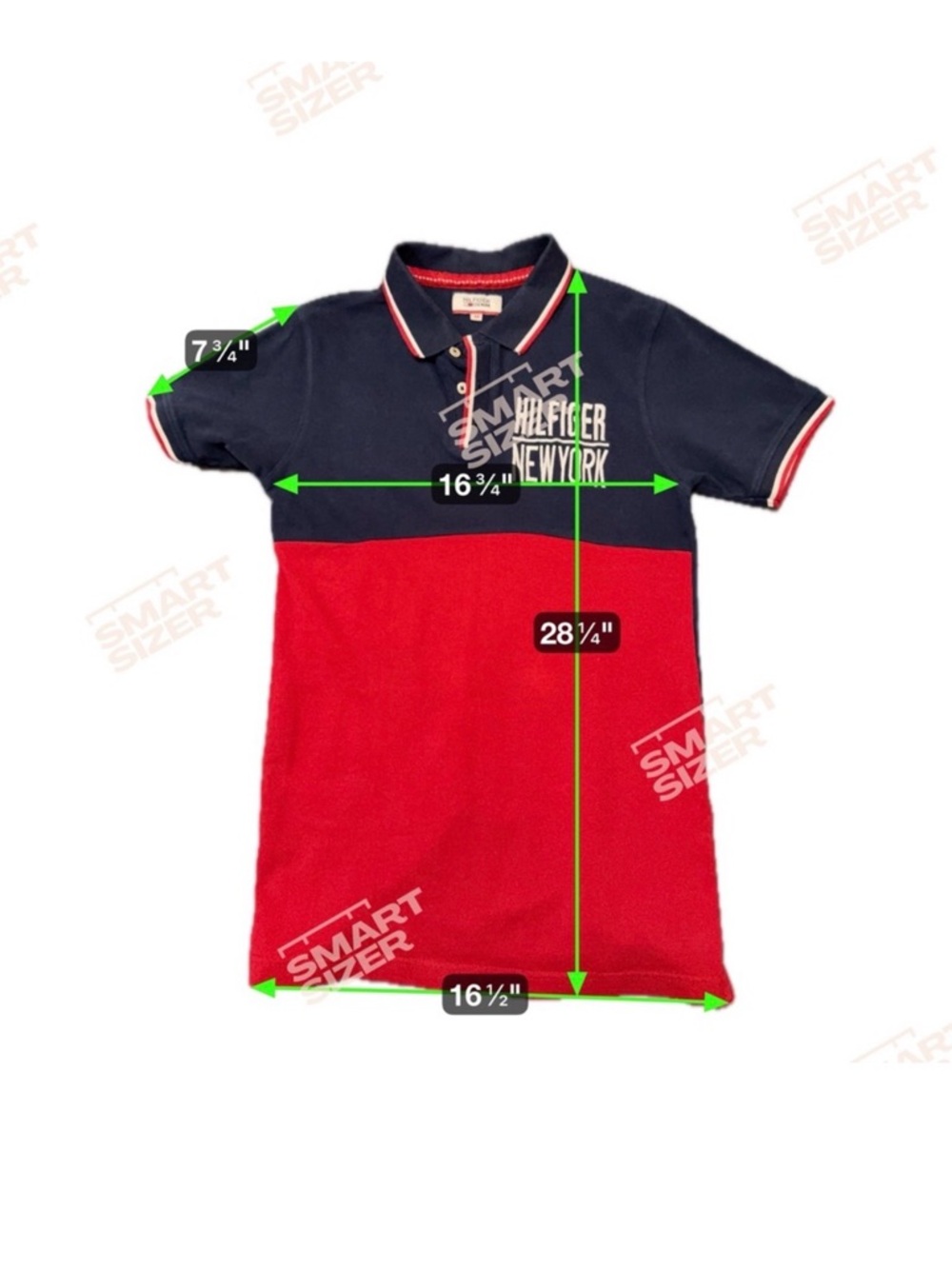 26)Tommy Hilfiger Navy Red Colorblock Polo Tee Logo Shirt. PTP 18 - Picture 8 of 8